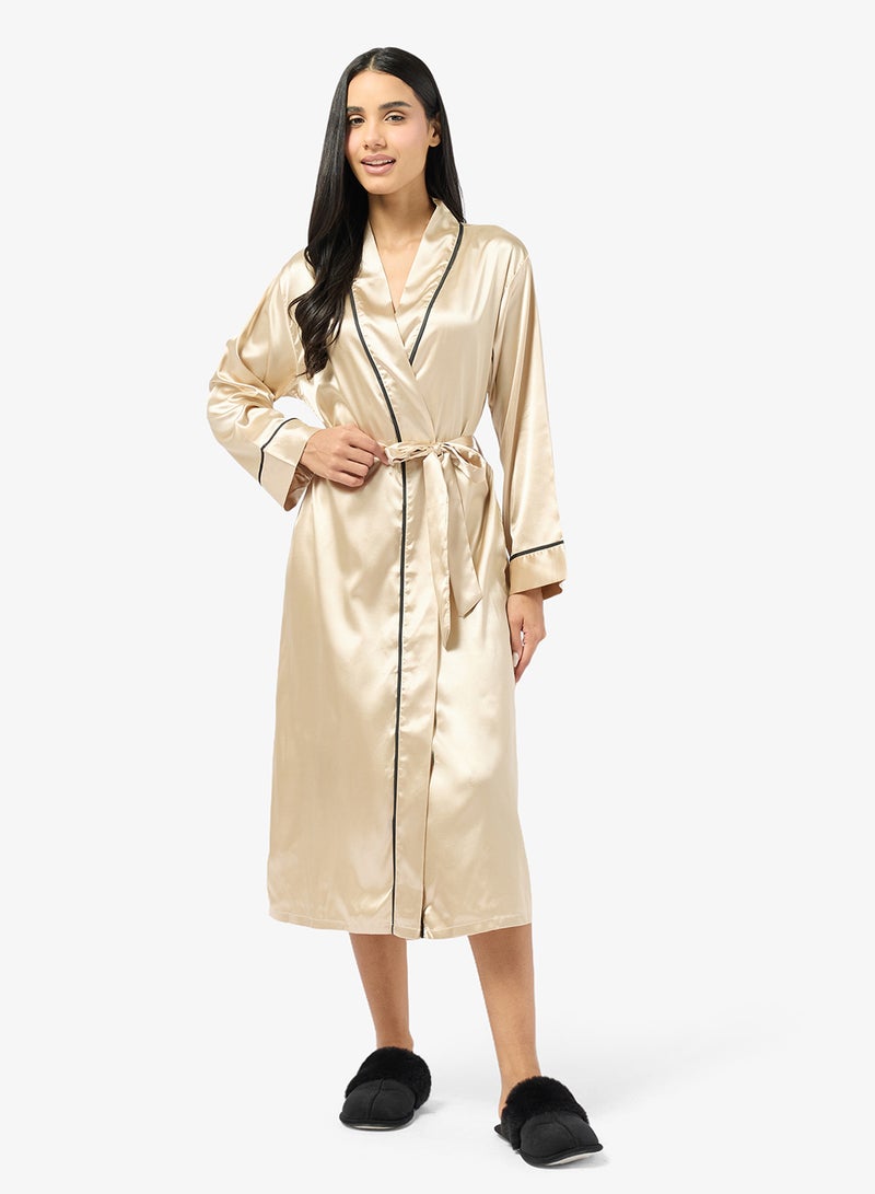 Ginger Satin Robe with Contrast Trim Detail - Image 1